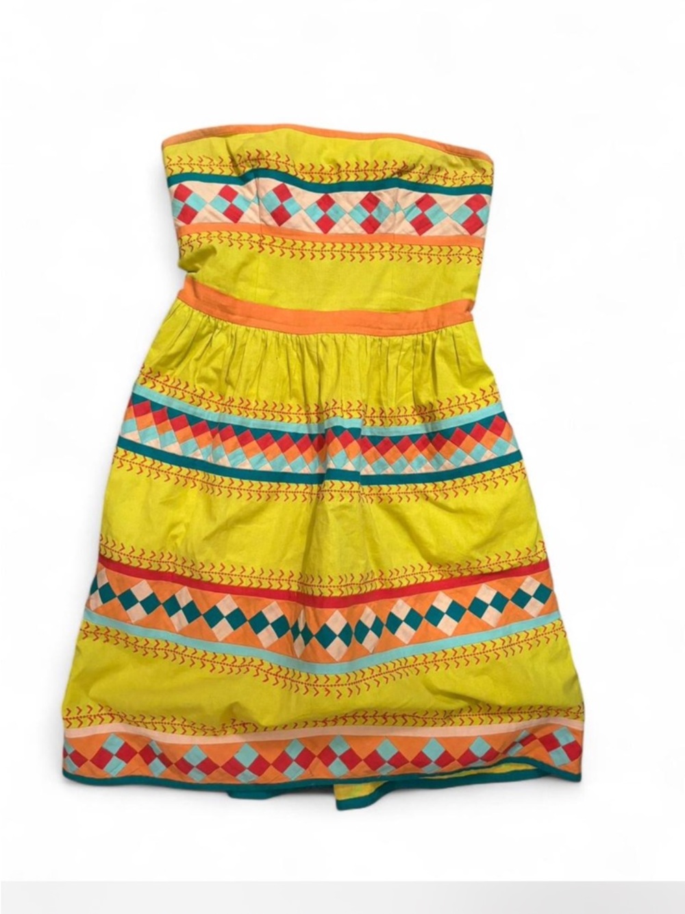 Anthropologie Yellow Strapless Summer Dress with Multicolor Diamond Bands